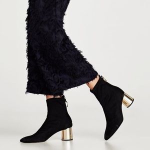 NWT Zara suede boots with gold metallic heel